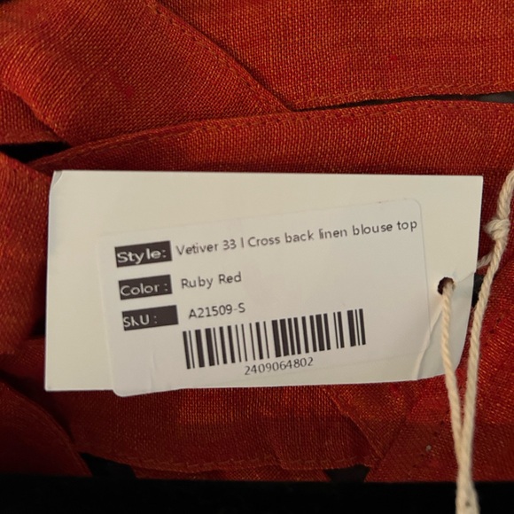 rust colored linen lace up top - Picture 4 of 4